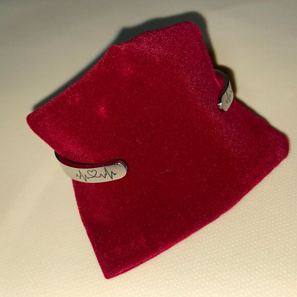 Silver Tone Bracelet with Heartbeat ECG & Quote - Picture 2 of 4